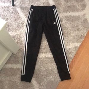 Black and White Striped Youth Adidas Joggers.